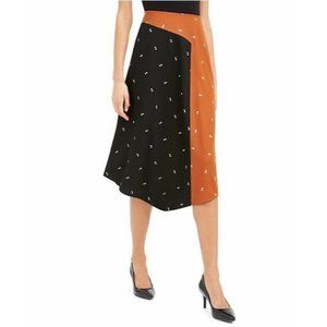 NWT ALFANI Women's 12 Skirt Pull On Black White Orange Printed Below Knee NEW